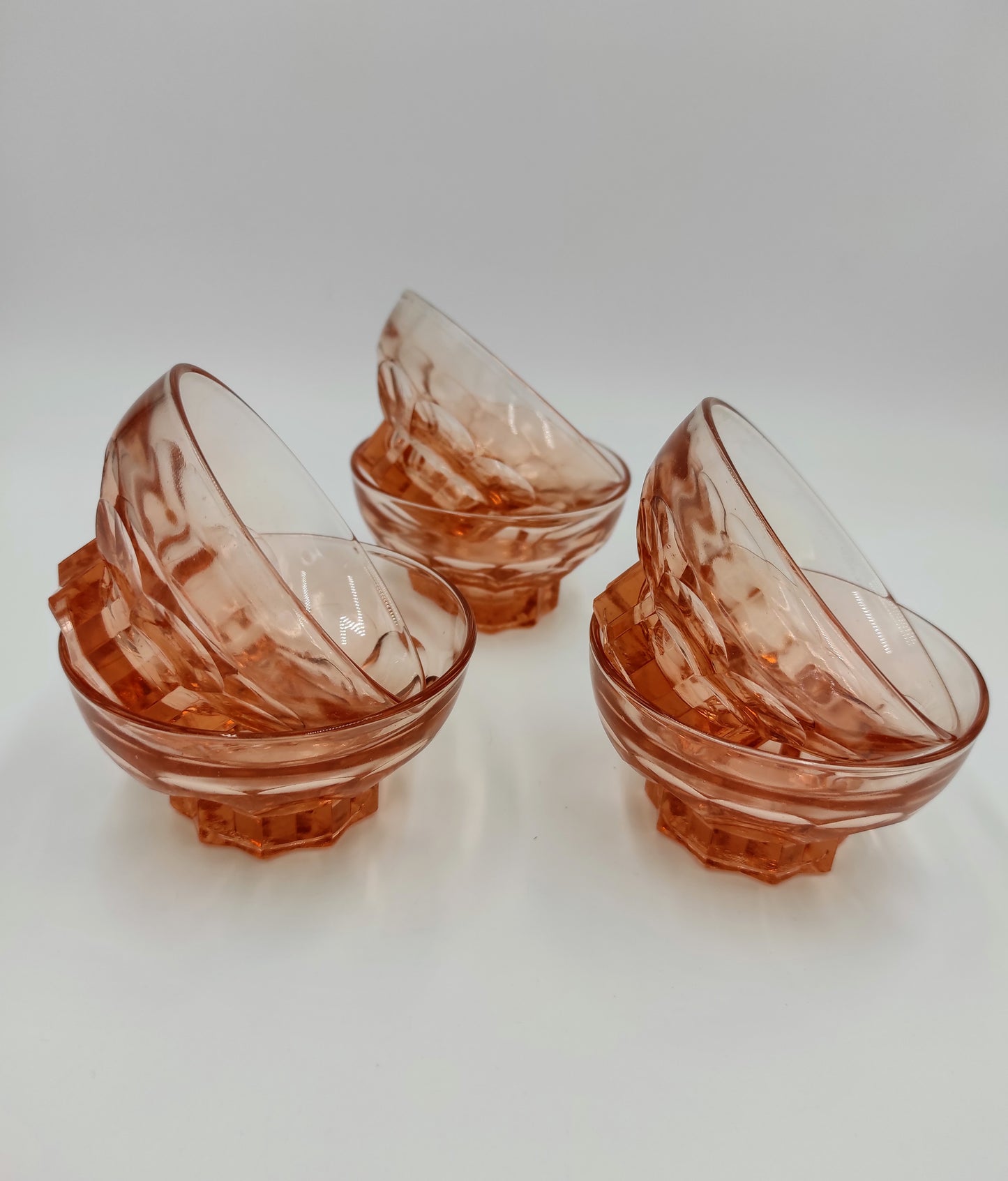 Set de 6 coupelles en verre rose Art Déco années 50
