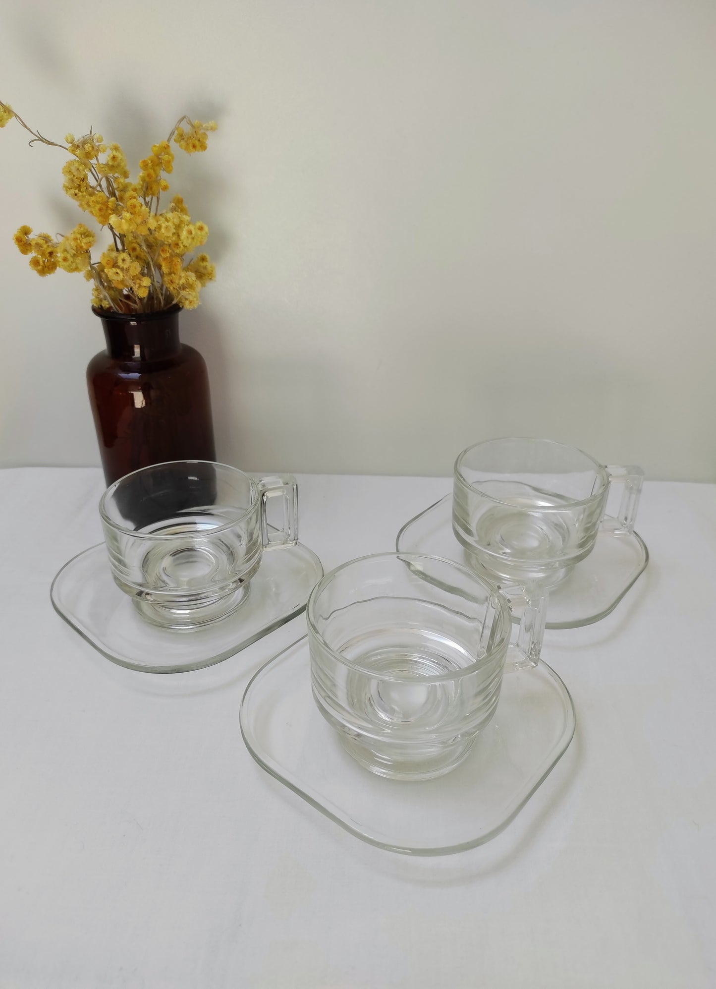 SUPERBE Set de 3 tasses et sous tasses transparentes de JOE COLOMBO pour ARNO
