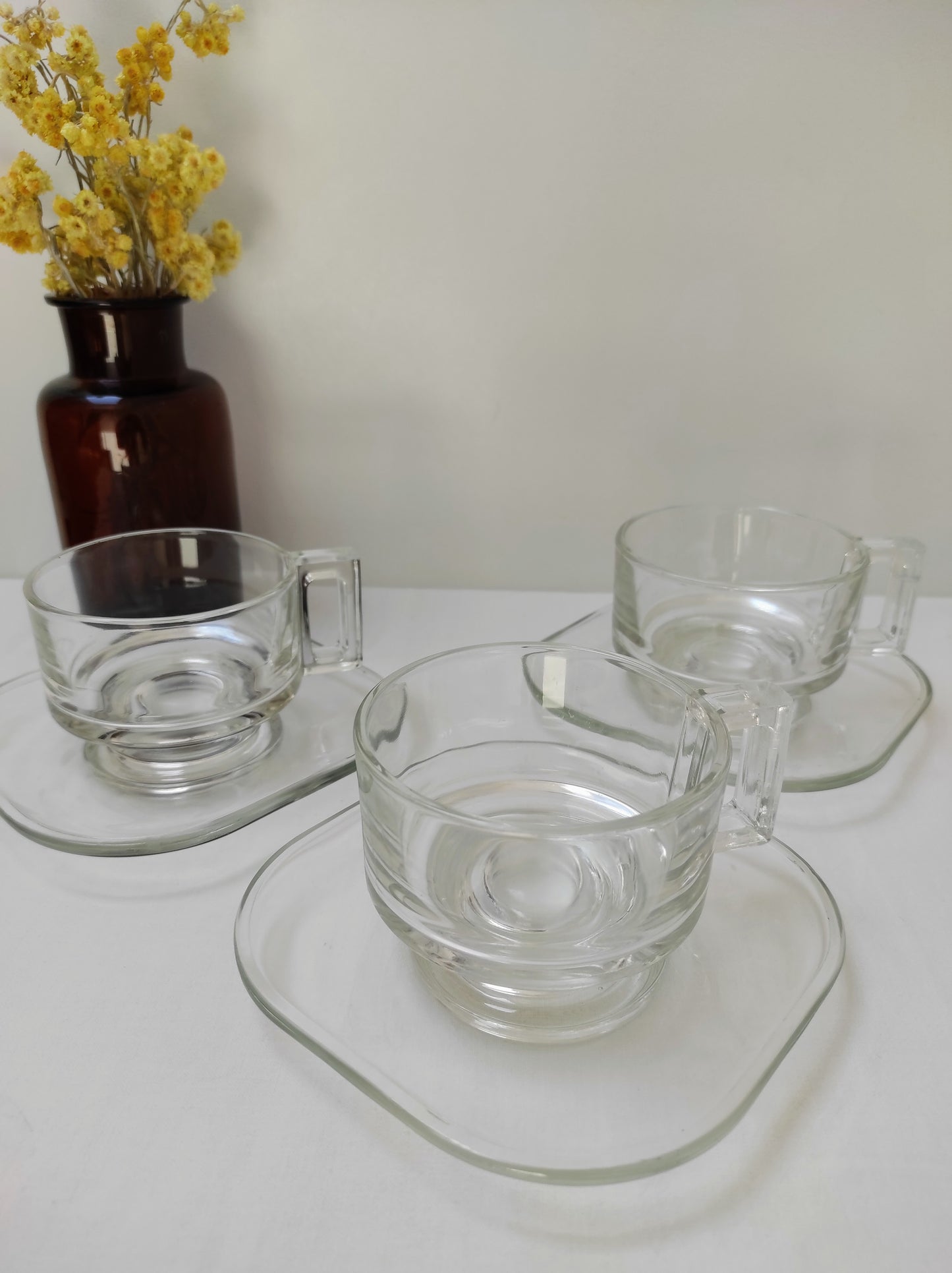 SUPERBE Set de 3 tasses et sous tasses transparentes de JOE COLOMBO pour ARNO