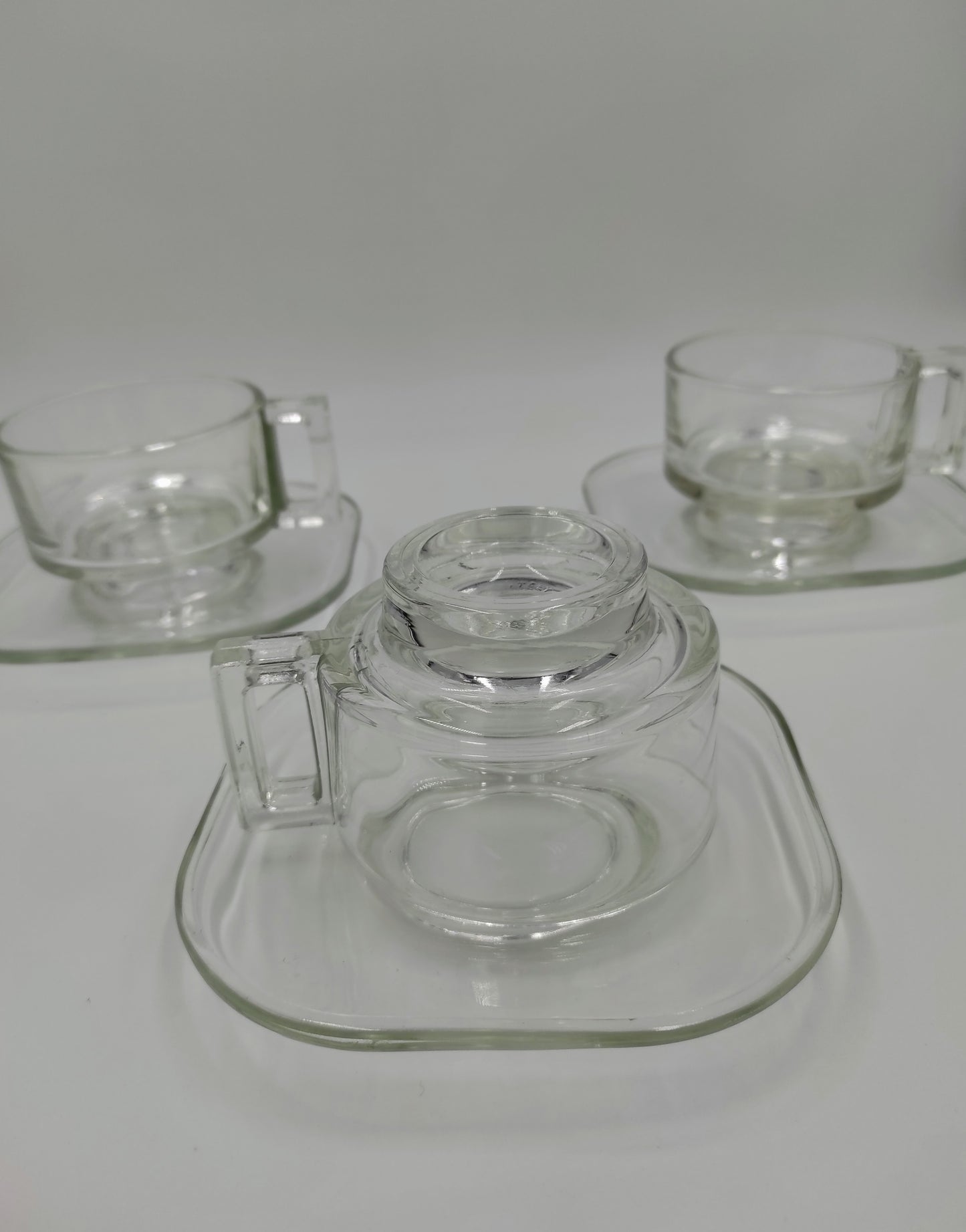 SUPERBE Set de 3 tasses et sous tasses transparentes de JOE COLOMBO pour ARNO