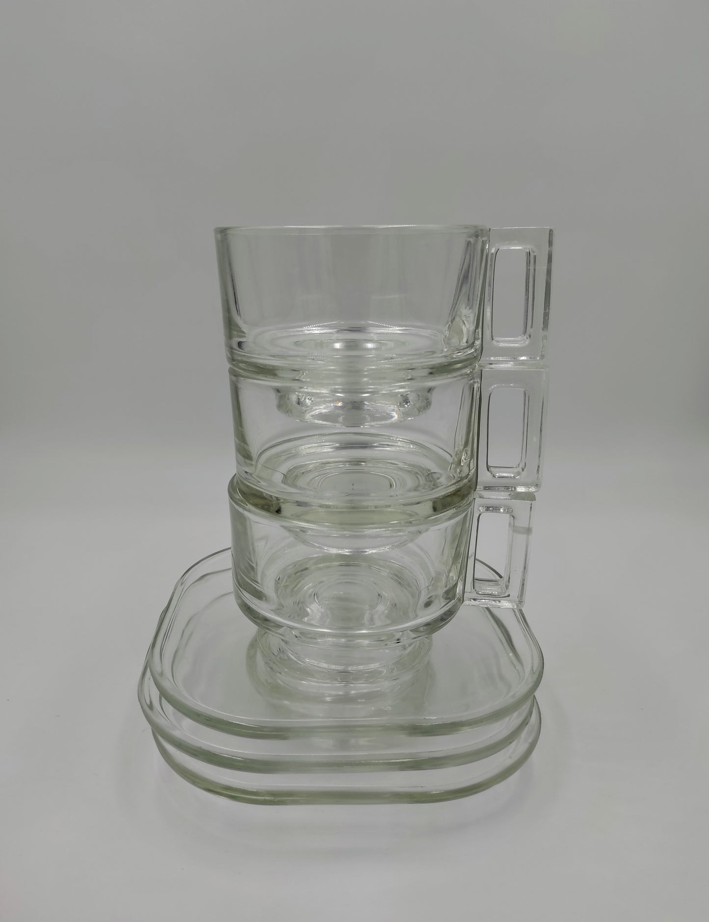SUPERBE Set de 3 tasses et sous tasses transparentes de JOE COLOMBO pour ARNO