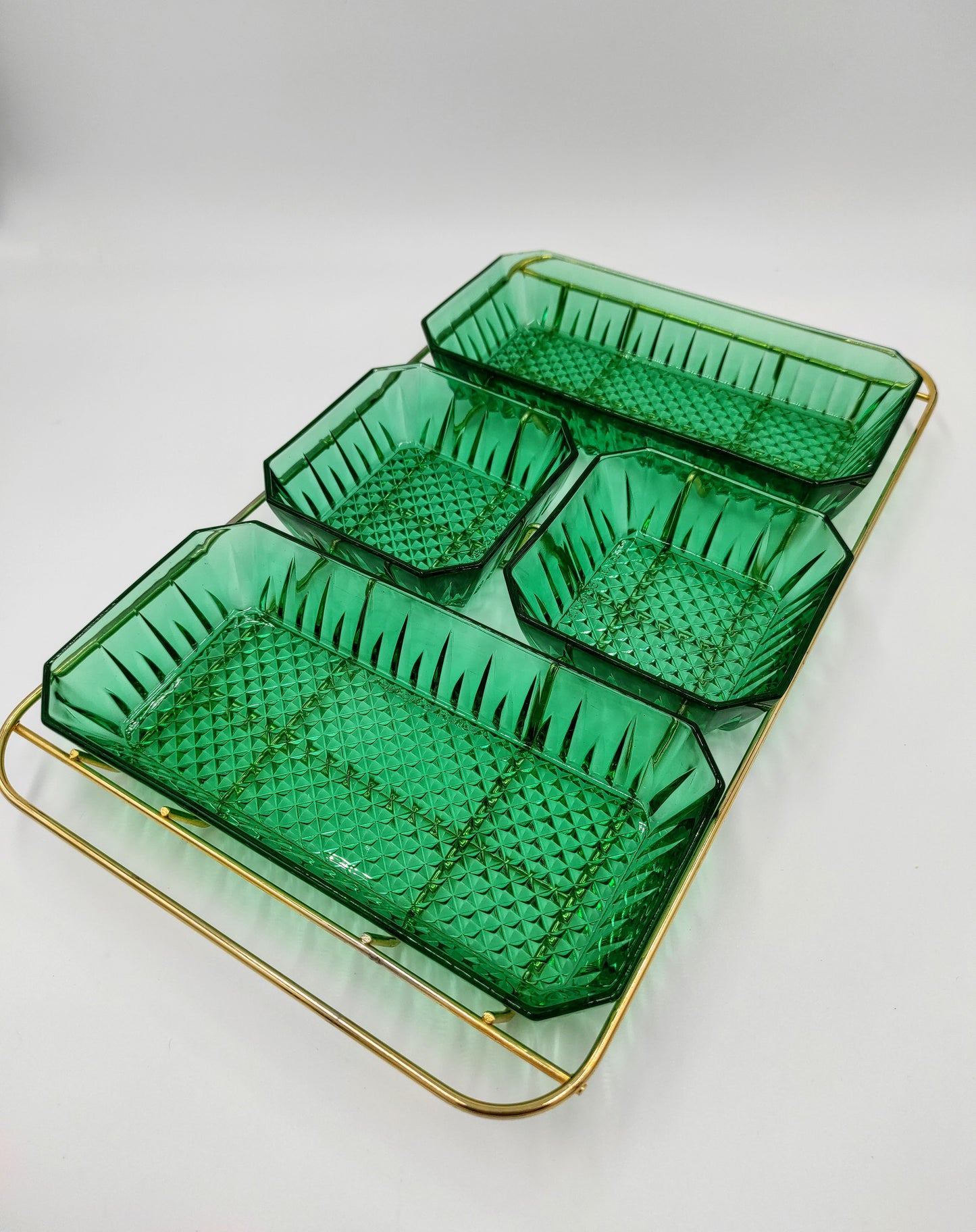 Serviteur/service à hors-d'œuvre Luminarc Arcoroc vert émeraude années 70