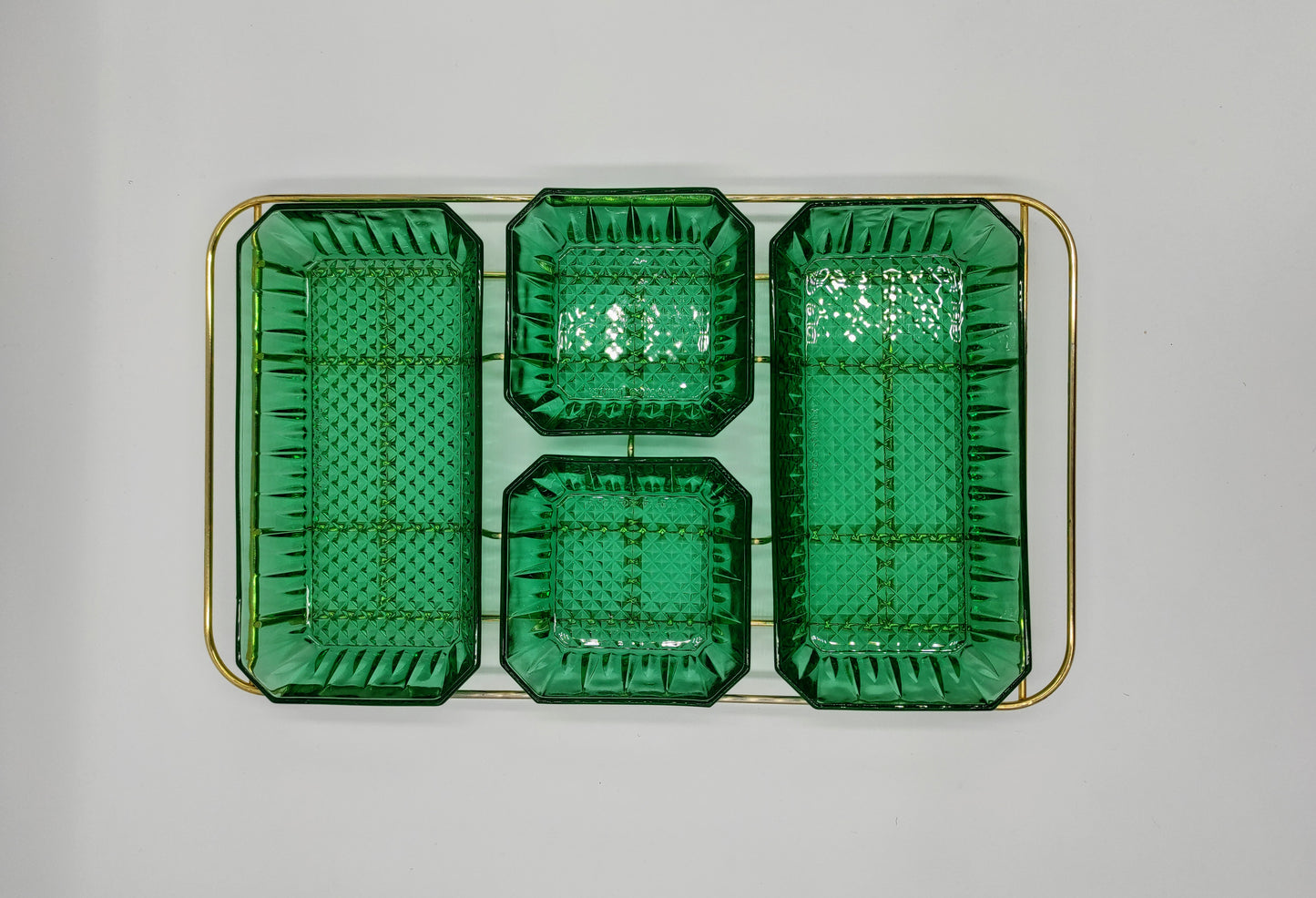 Serviteur/service à hors-d'œuvre Luminarc Arcoroc vert émeraude années 70