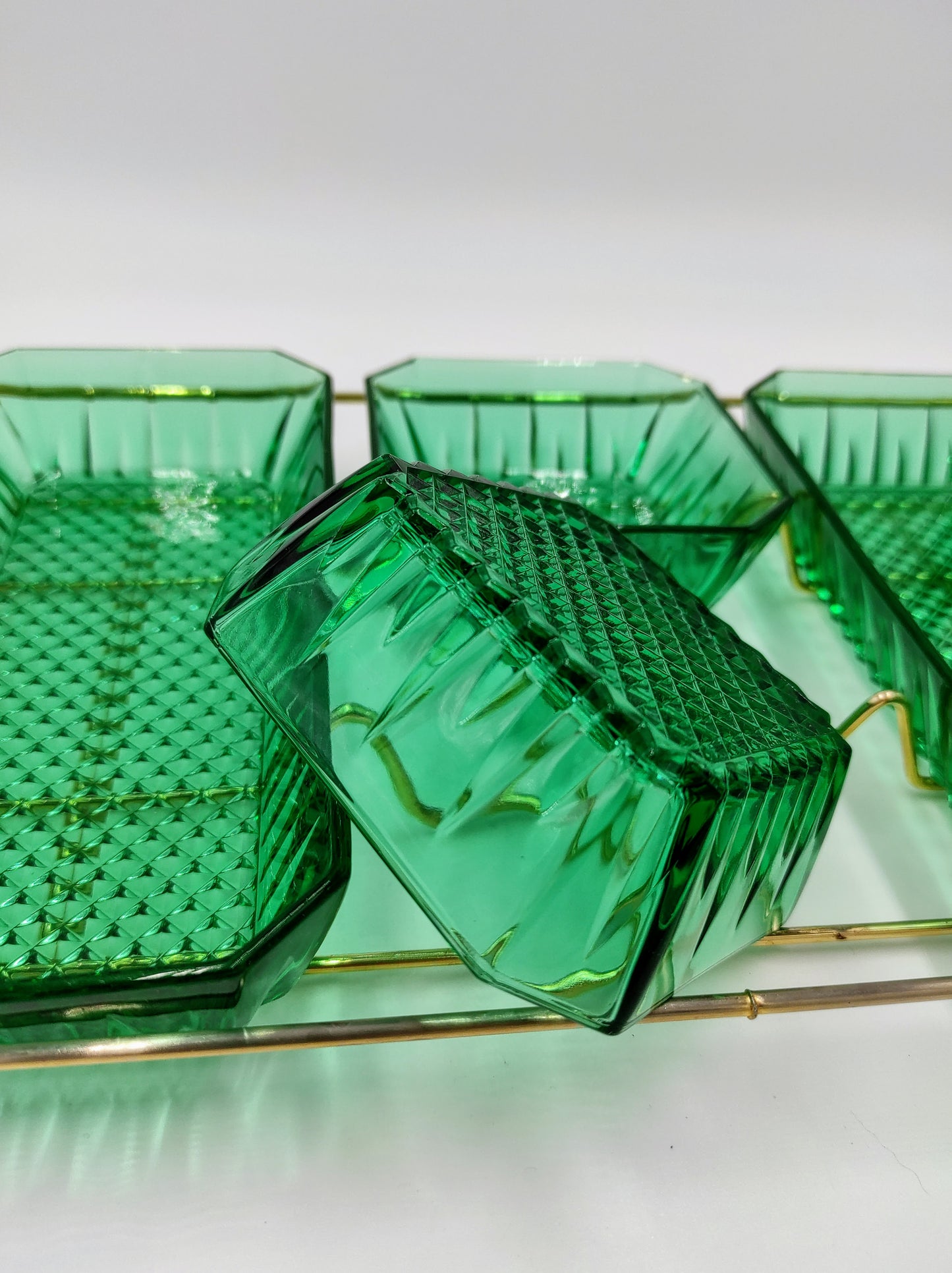 Serviteur/service à hors-d'œuvre Luminarc Arcoroc vert émeraude années 70