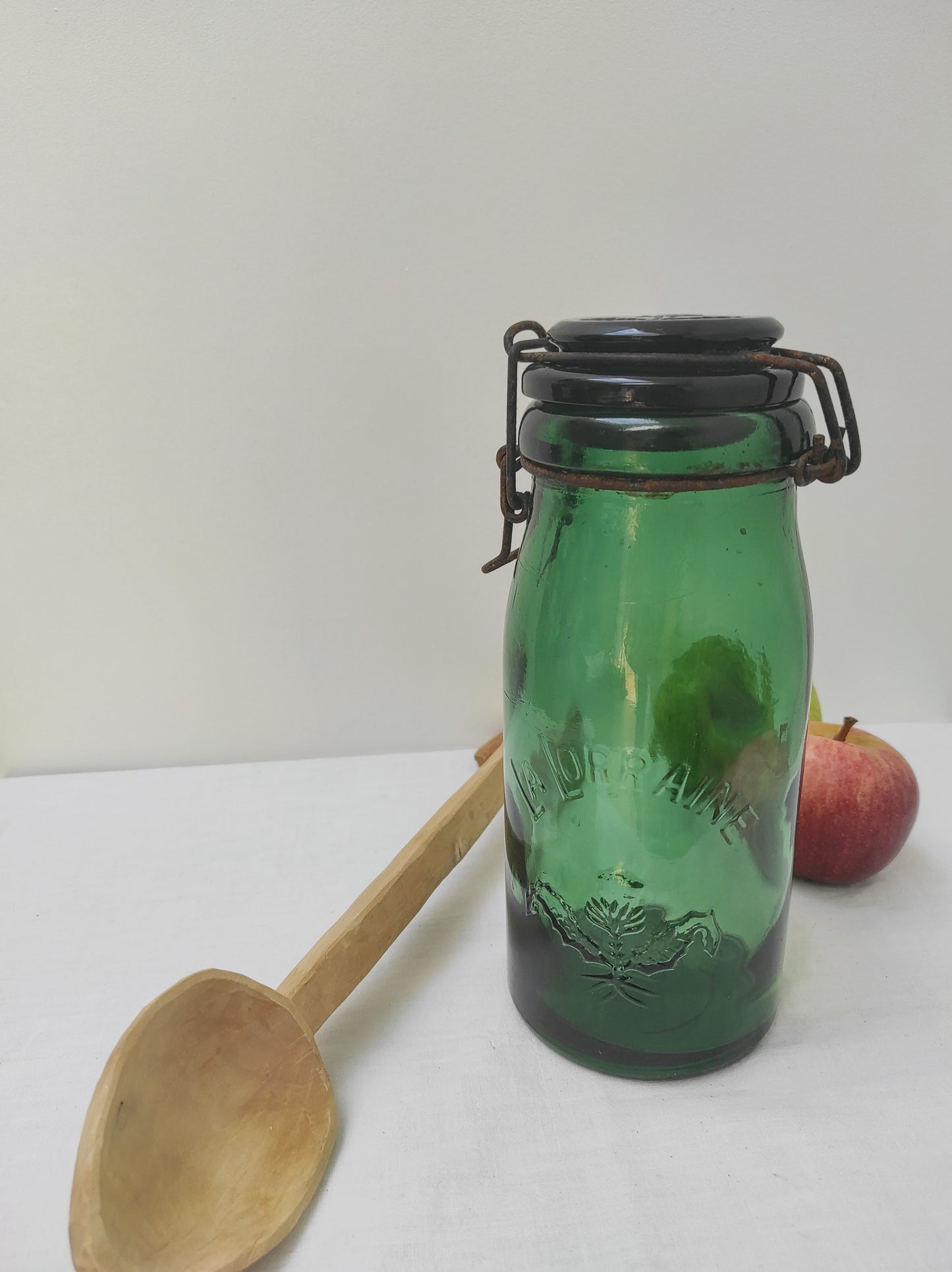 Ancien bocal en verre vert LA LORRAINE