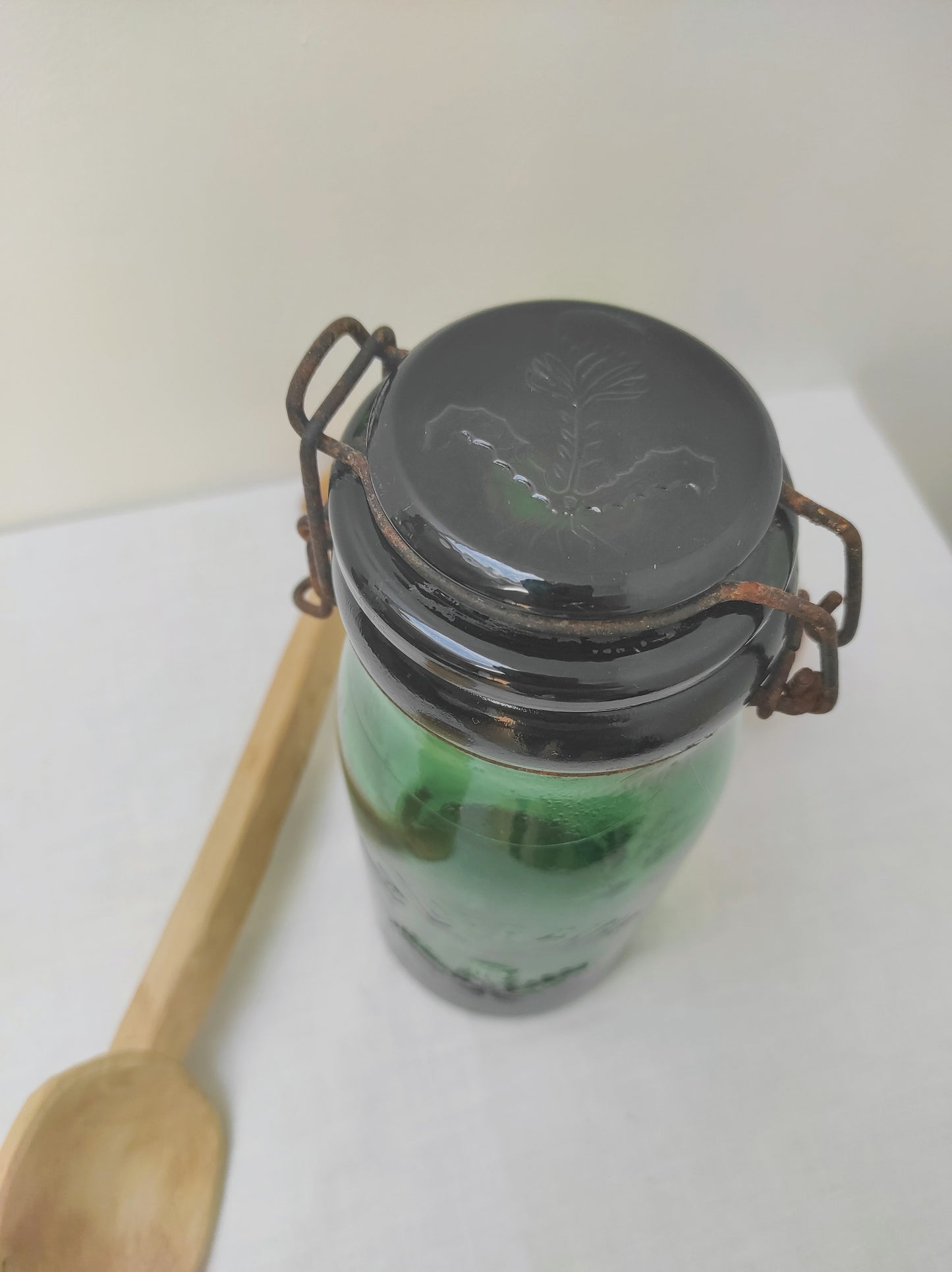 Ancien bocal en verre vert LA LORRAINE