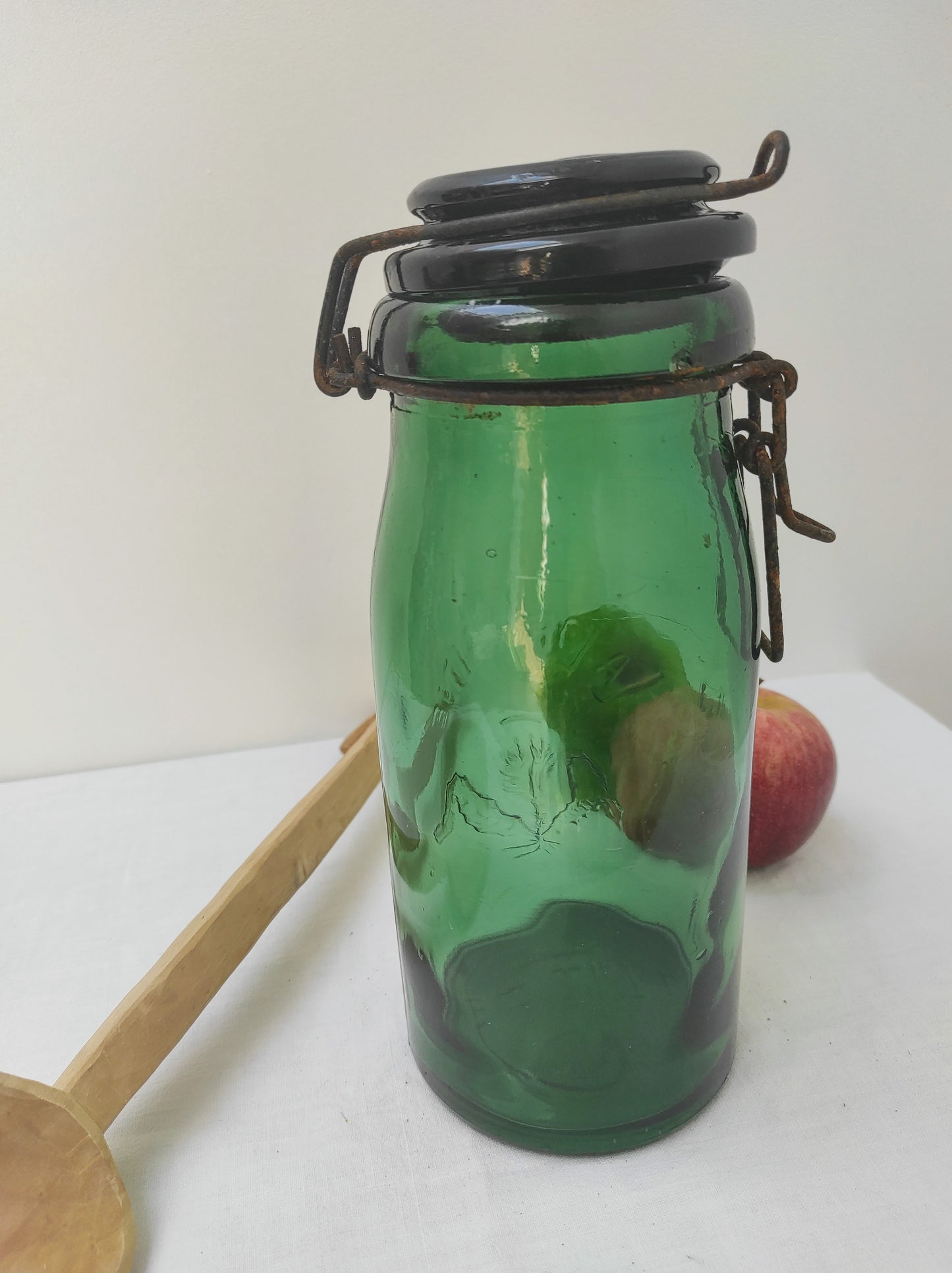 Ancien bocal en verre vert LA LORRAINE