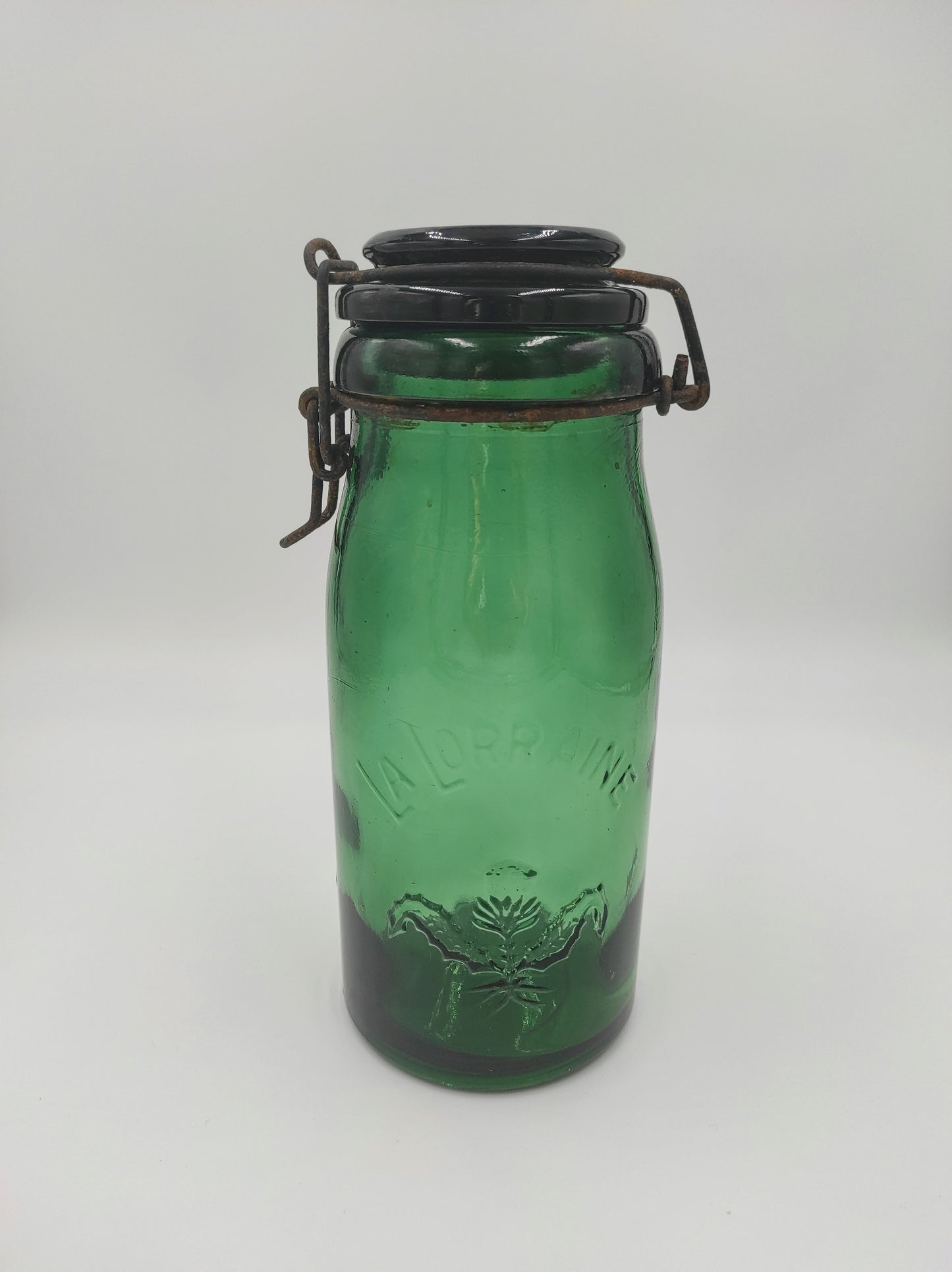 Ancien bocal en verre vert LA LORRAINE