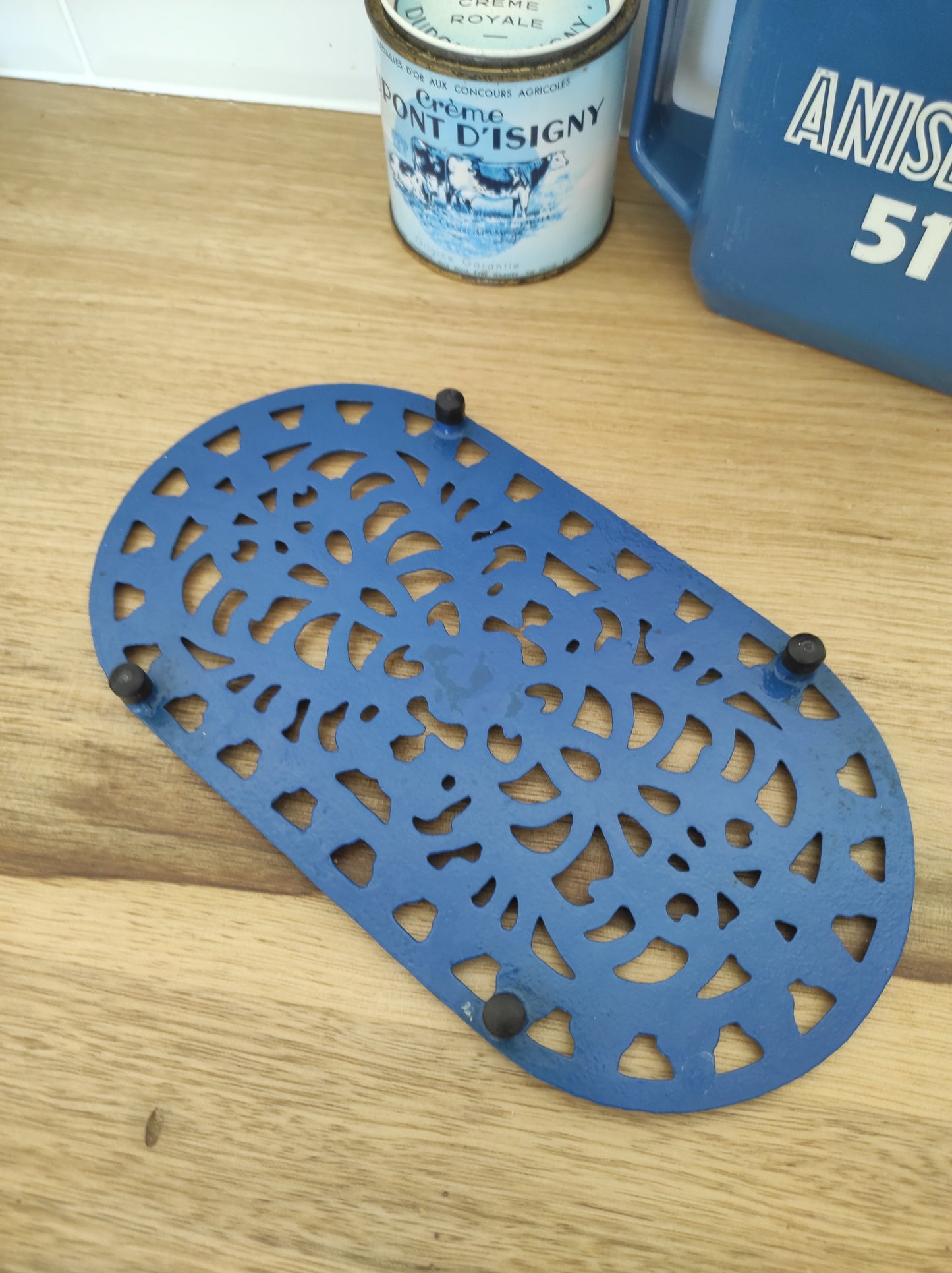 Dessous de plat en fonte émaillé bleu