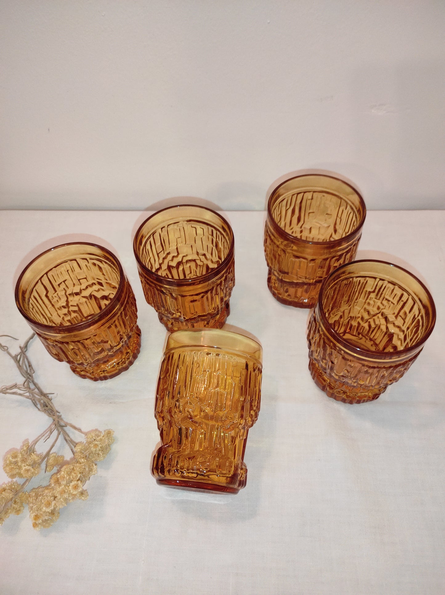 Set de 5 verres ambrés années 70 par Bormioli