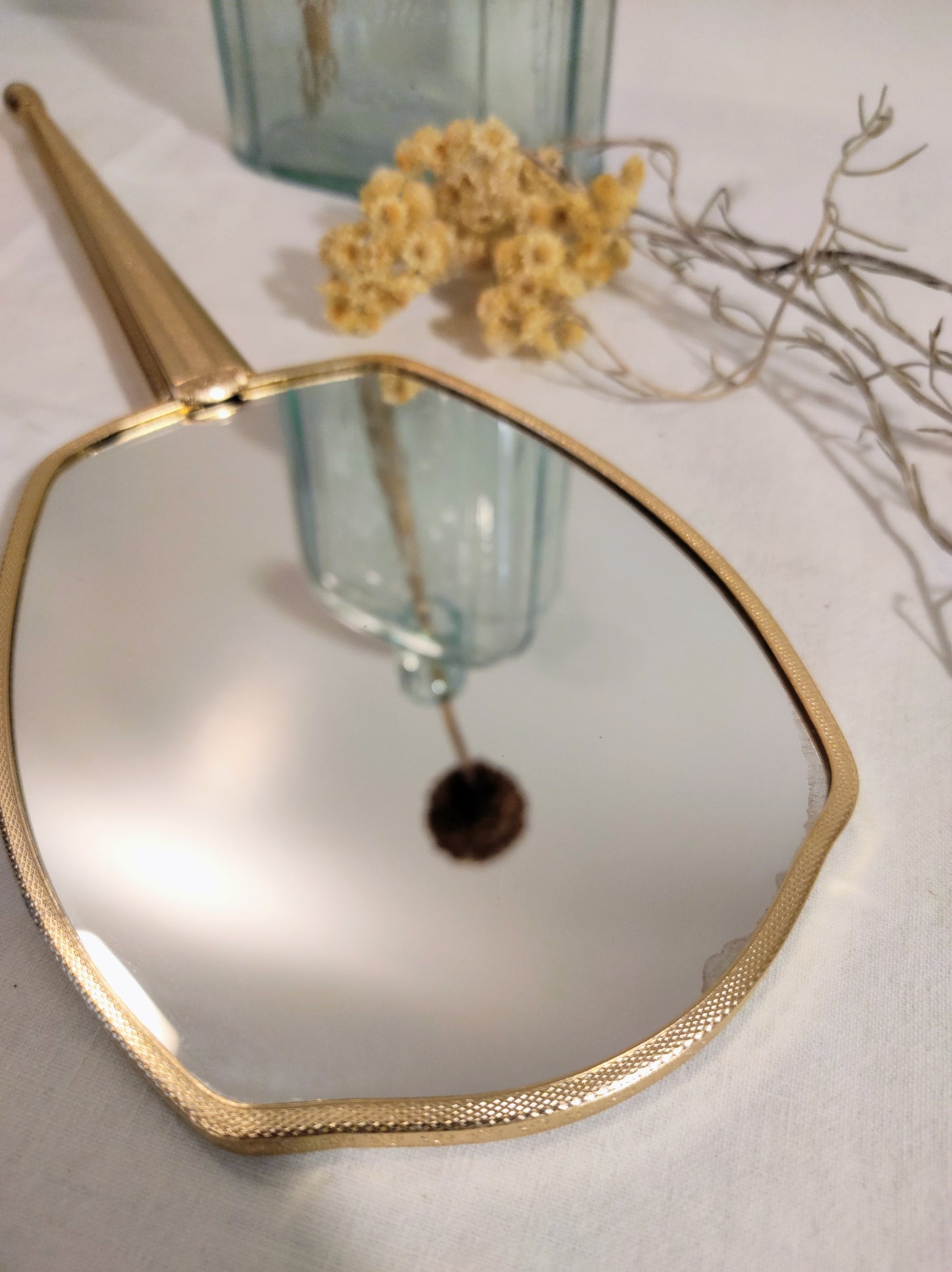 Ancien set à main miroir et brosse à cheveux