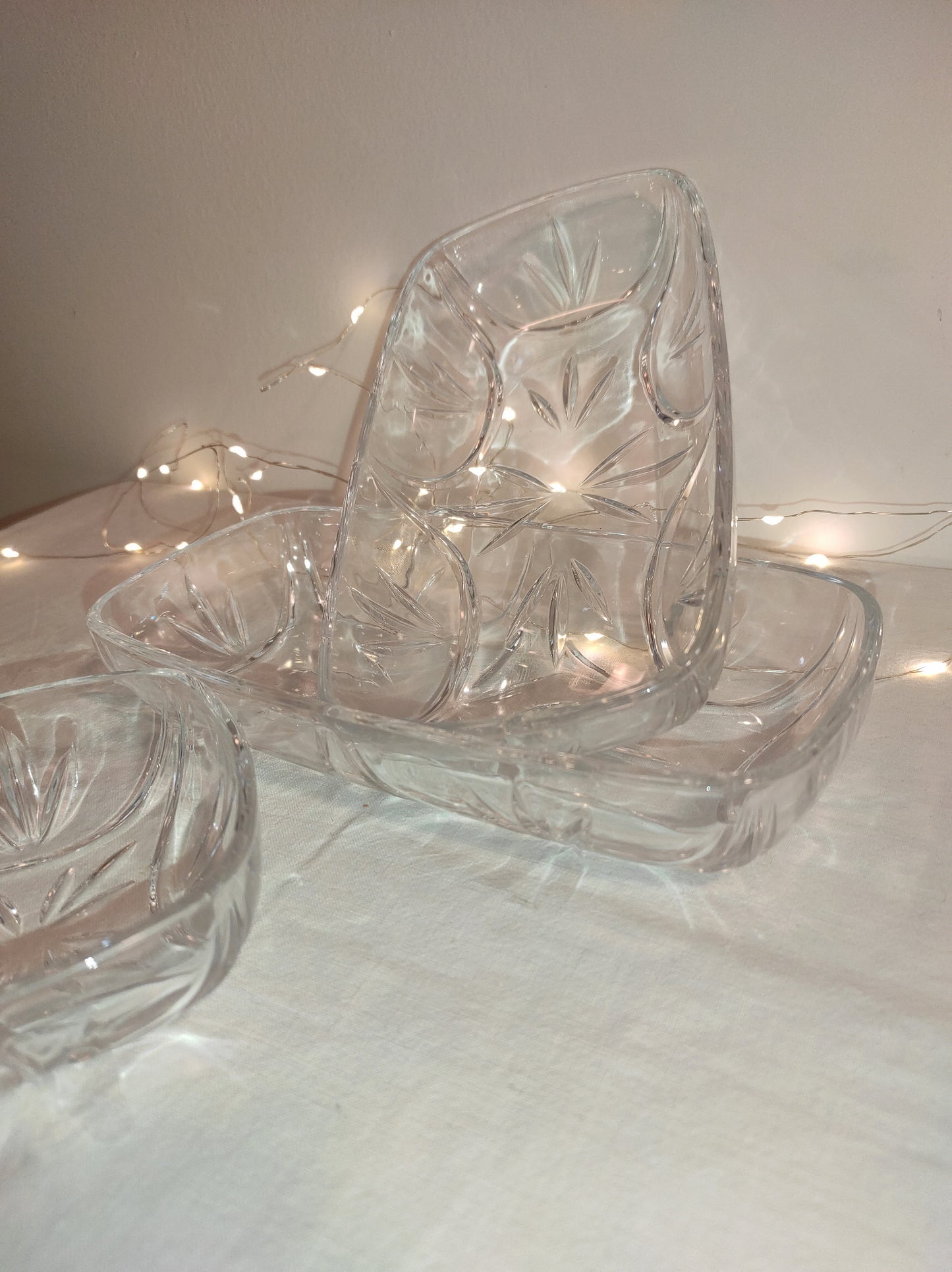 Set de 3 ramequins en verre taillé années 60