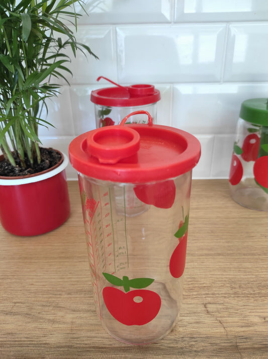 Pot/bocal de conservation Henkel Vintage verre mesureur motif pomme