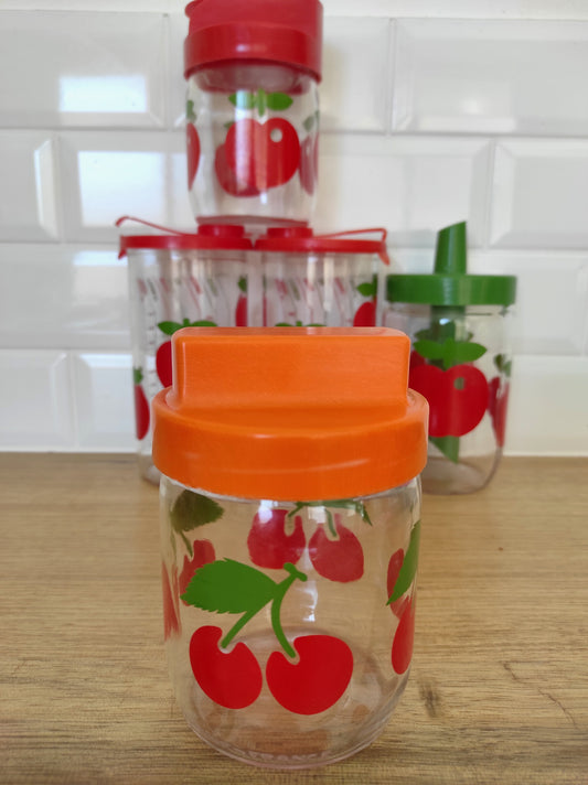 Pot/bocal de conservation Henkel Vintage verre motif cerise