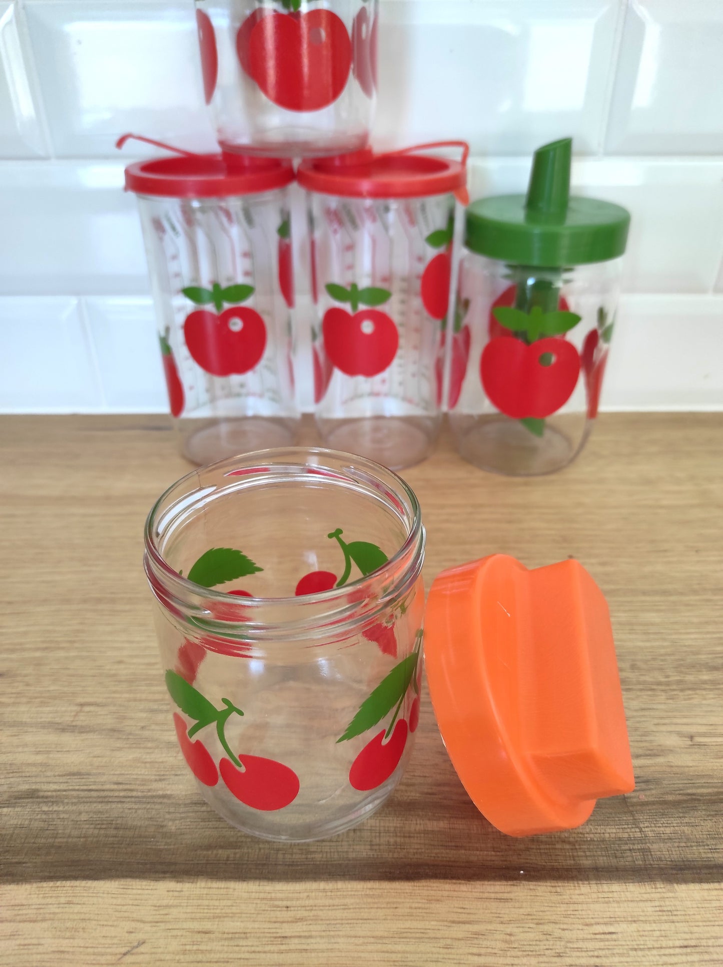 Pot/bocal de conservation Henkel Vintage verre motif cerise