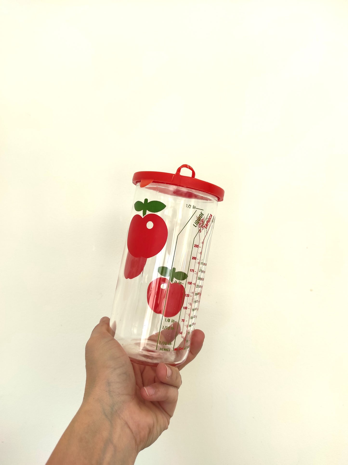 Pot/bocal de conservation Henkel Vintage verre mesureur motif pomme
