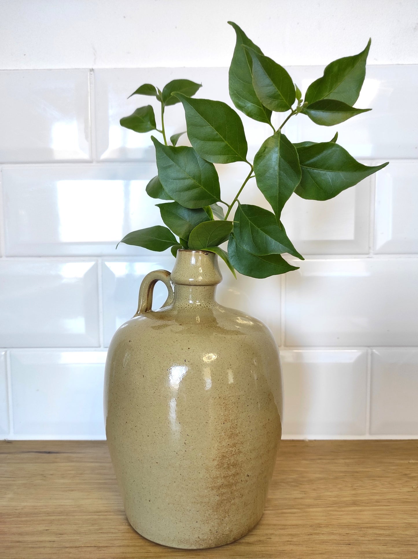 Ancienne bouteille/ancien pichet en grès vernissé. Ce joli pichet ancien en grès vernissé. Très décoratif, vous pourrez aussi bien l'utiliser en pichet ou bien le détourner en vase pour accueillir vos petits bouquets de fleurs séchés. En déco, il fera aussi faire son effet en accumulation avec d’autres formats ou d'autres couleurs (que vous pourrez retrouver sur le site de la boutique). En très bon état, aucun éclat, pas de bouchon.. Carafe vintage
