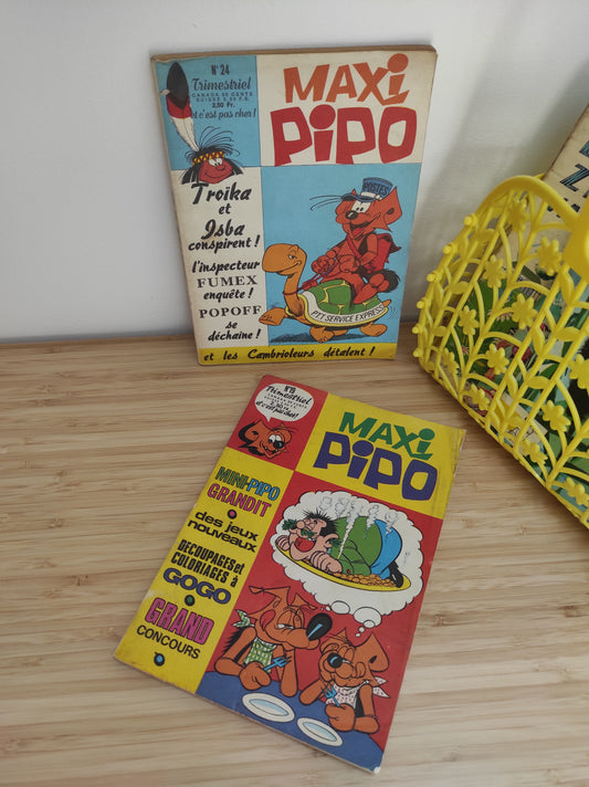 Lot de magazines de BD trimestriel des années 70 Maxi Pipo.  N°19 et N°24. Vintage BD Maxi Pipo Troïka, Popoff 