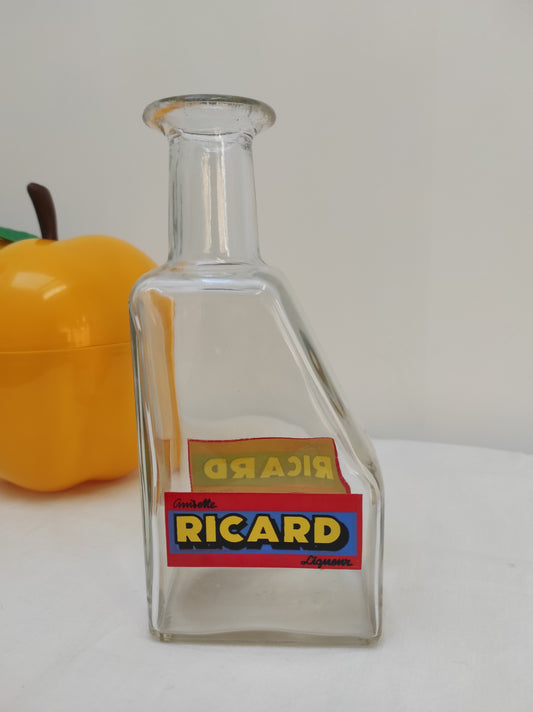 Ancienne carafe publicitaire anisette Ricard années 70, bistrots et cafés années 70 made in France, apéritif, jaune, vintage, années 80