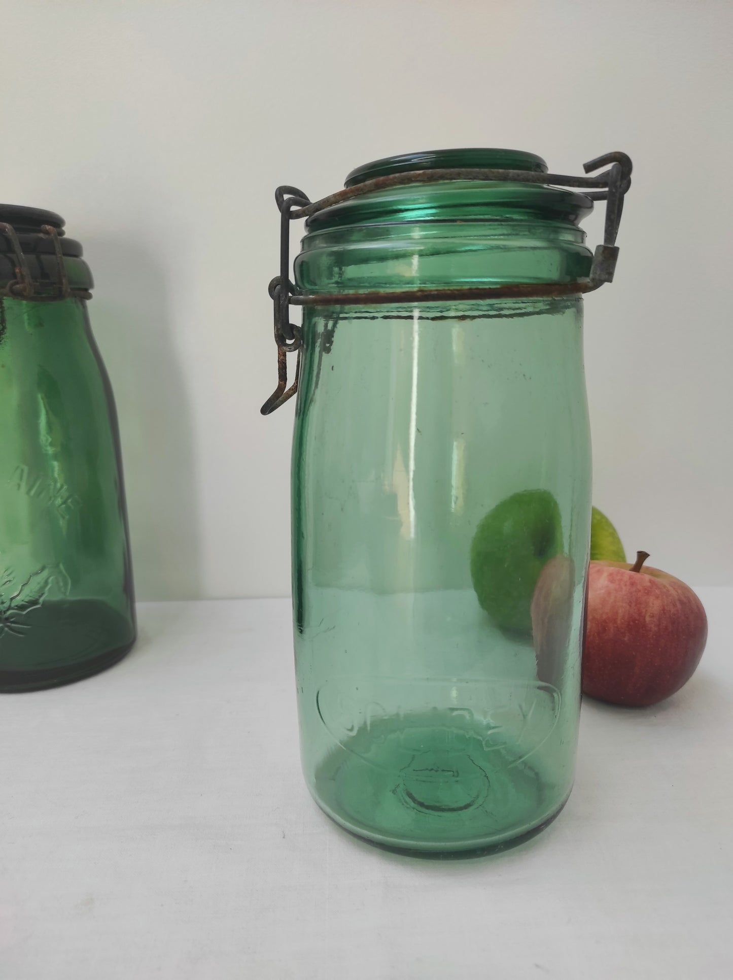 Ancien bocal en verre vert SOLIDEX