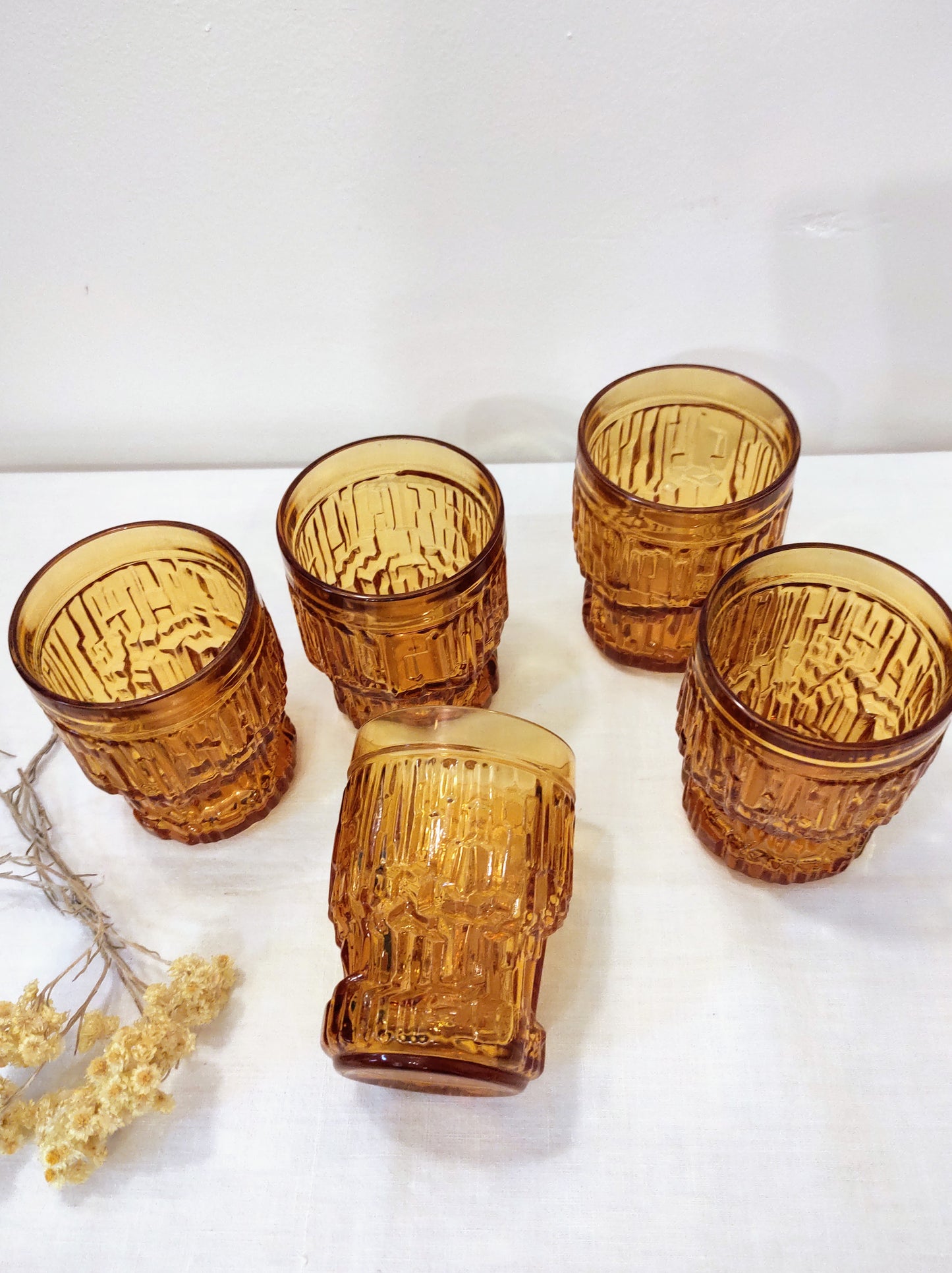 Set de 5 verres ambrés années 70 par Bormioli